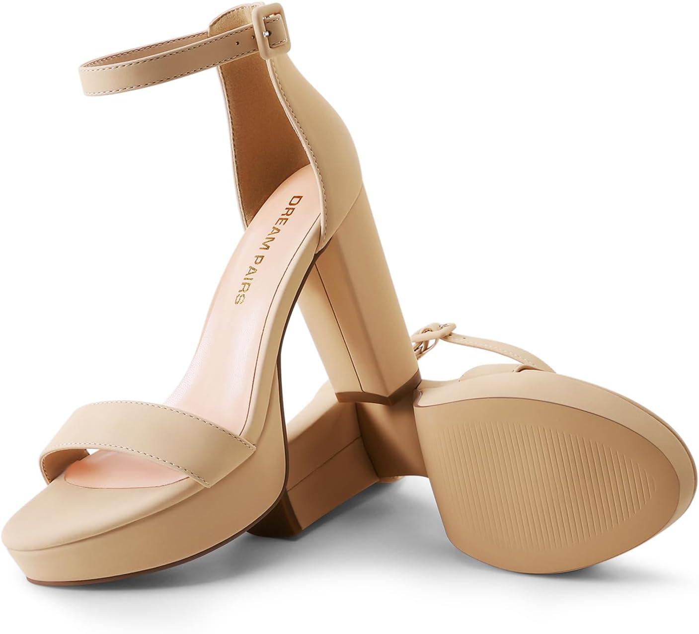 imageDREAM PAIRS Womens Platform Chunky High Heeled Sandals Open Toe Block Heels Ankle Strap Dress Shoes for Wedding Party EveningNude