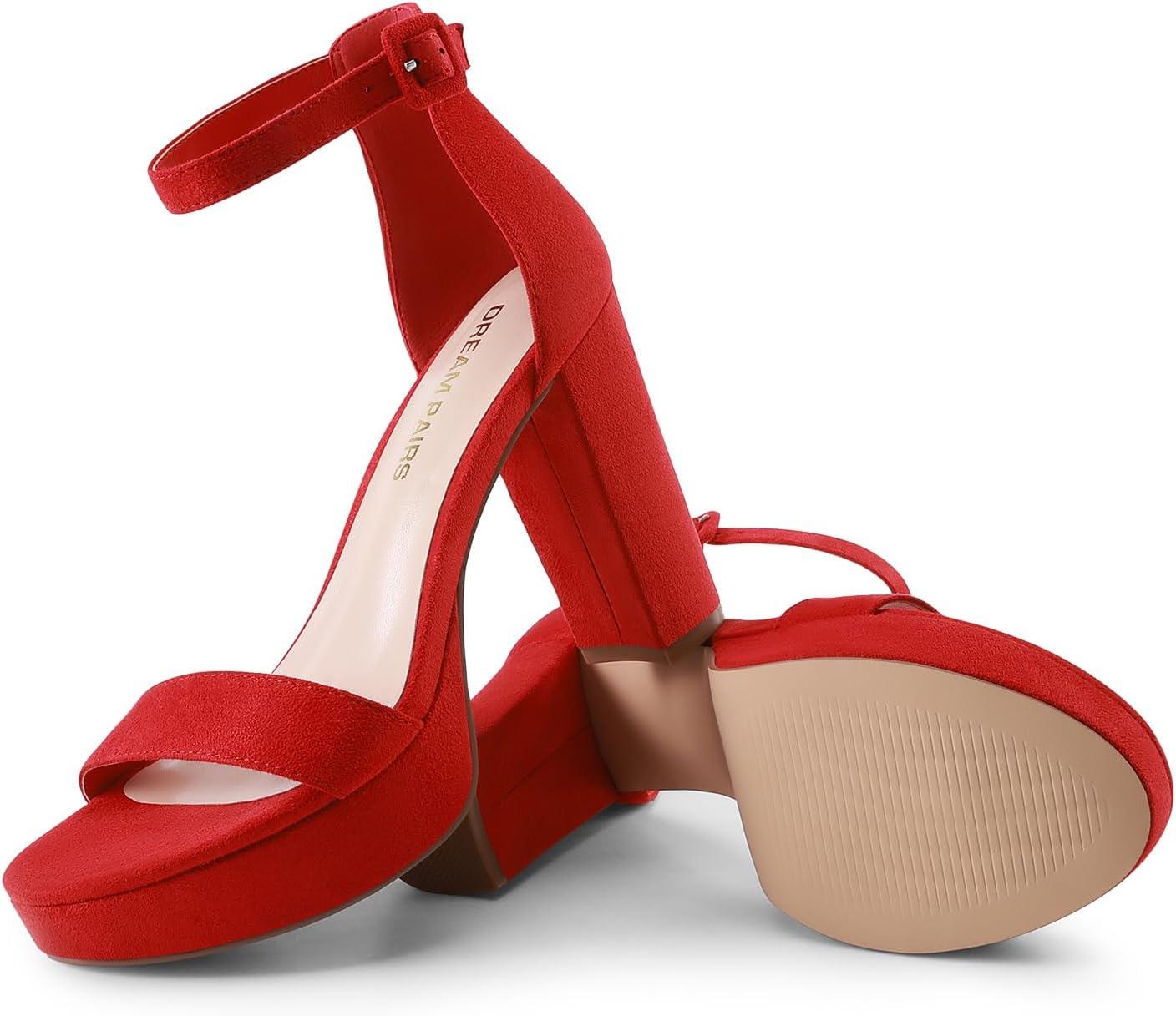 imageDREAM PAIRS Womens Platform Chunky High Heeled Sandals Open Toe Block Heels Ankle Strap Dress Shoes for Wedding Party EveningRed