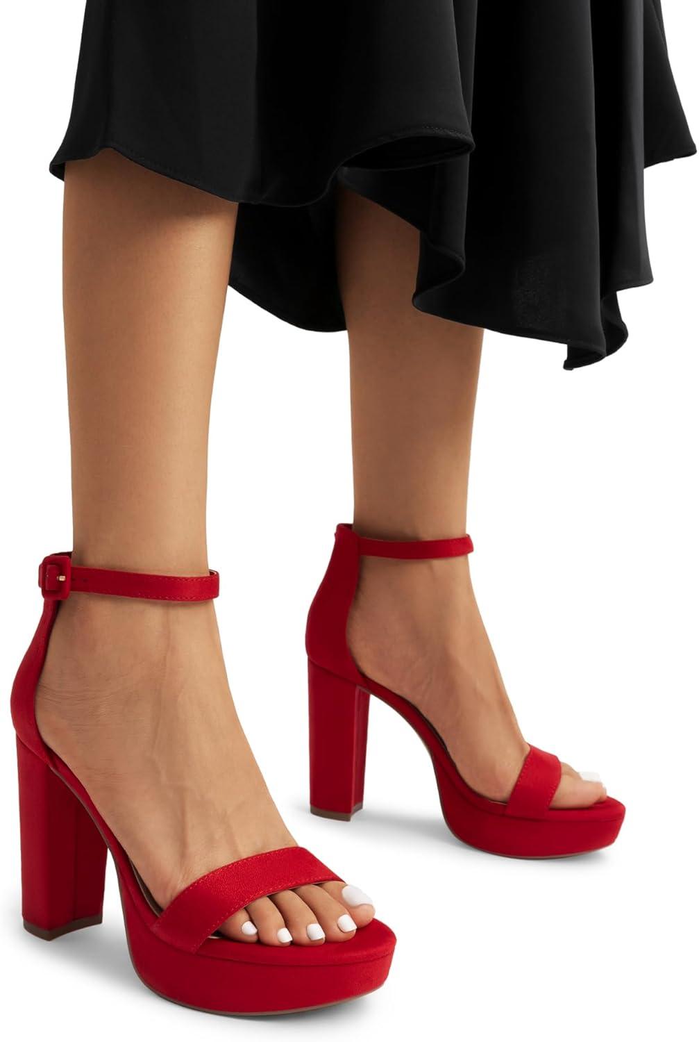 imageDREAM PAIRS Womens Platform Chunky High Heeled Sandals Open Toe Block Heels Ankle Strap Dress Shoes for Wedding Party EveningRed