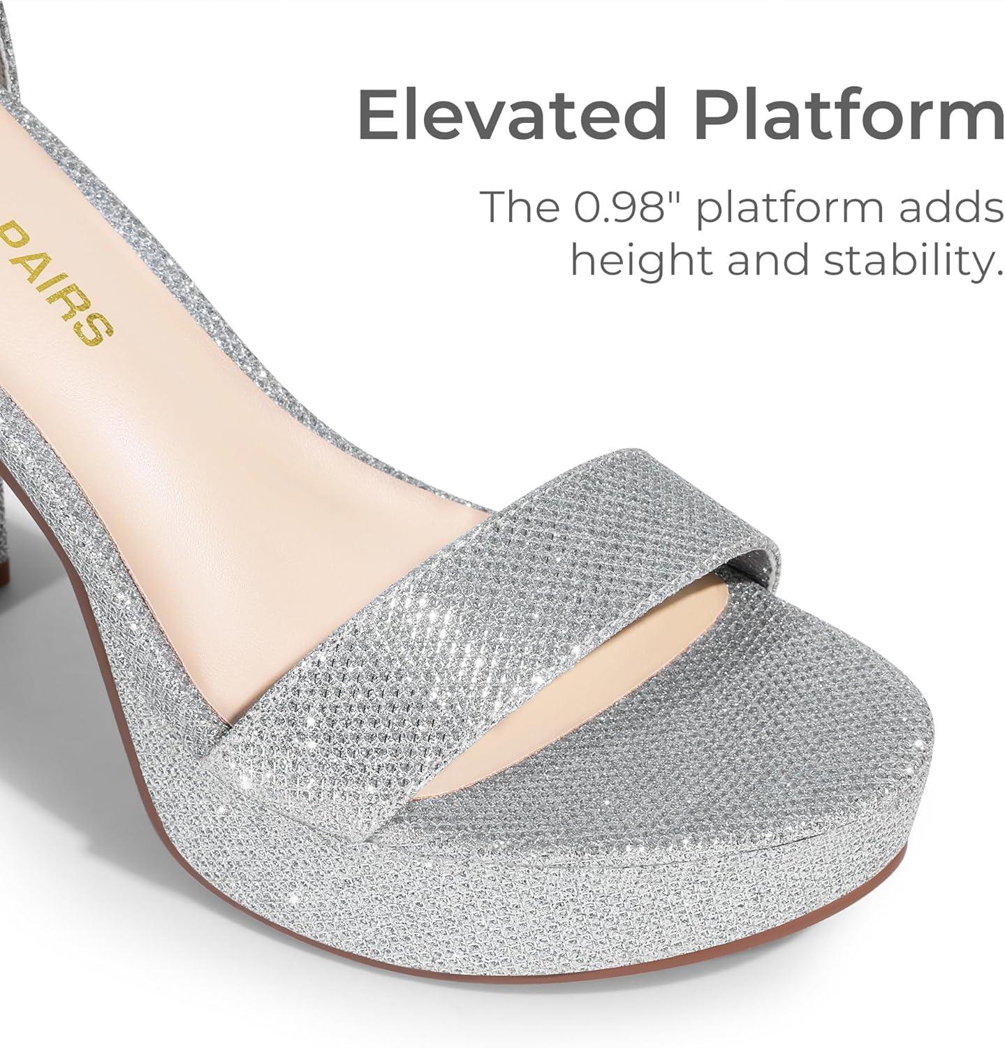 imageDREAM PAIRS Womens Platform Chunky High Heeled Sandals Open Toe Block Heels Ankle Strap Dress Shoes for Wedding Party EveningSilverglitter