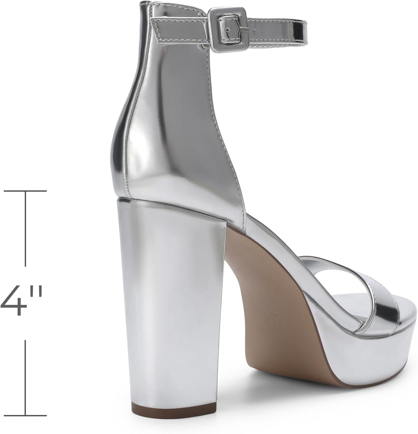 imageDREAM PAIRS Womens Platform Chunky High Heeled Sandals Open Toe Block Heels Ankle Strap Dress Shoes for Wedding Party EveningSilverpat