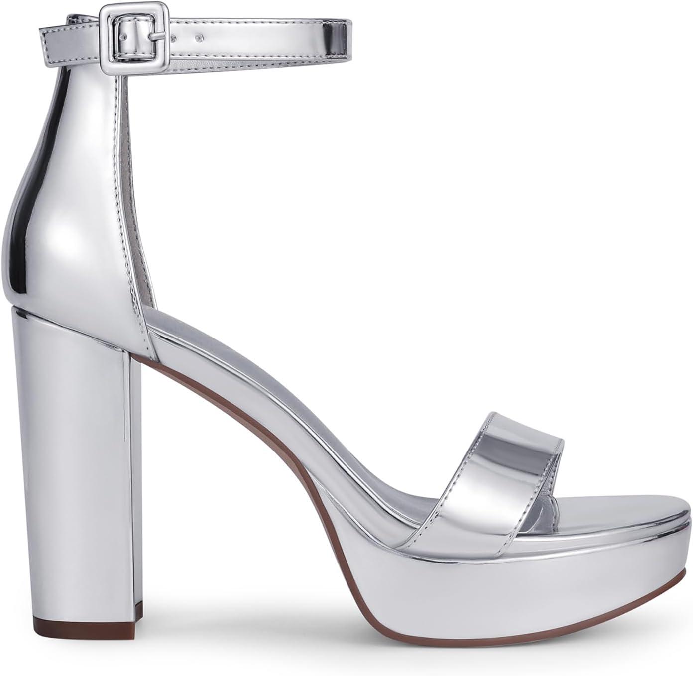 imageDREAM PAIRS Womens Platform Chunky High Heeled Sandals Open Toe Block Heels Ankle Strap Dress Shoes for Wedding Party EveningSilverpat