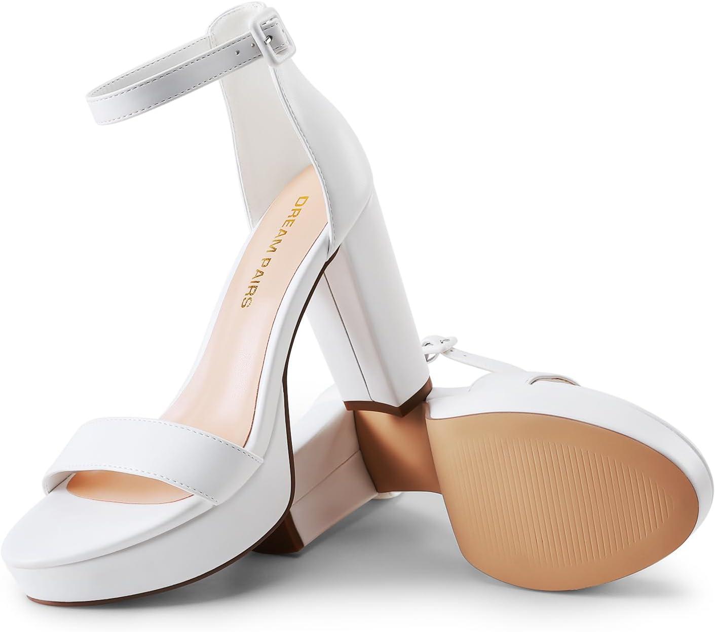 imageDREAM PAIRS Womens Platform Chunky High Heeled Sandals Open Toe Block Heels Ankle Strap Dress Shoes for Wedding Party EveningWhite