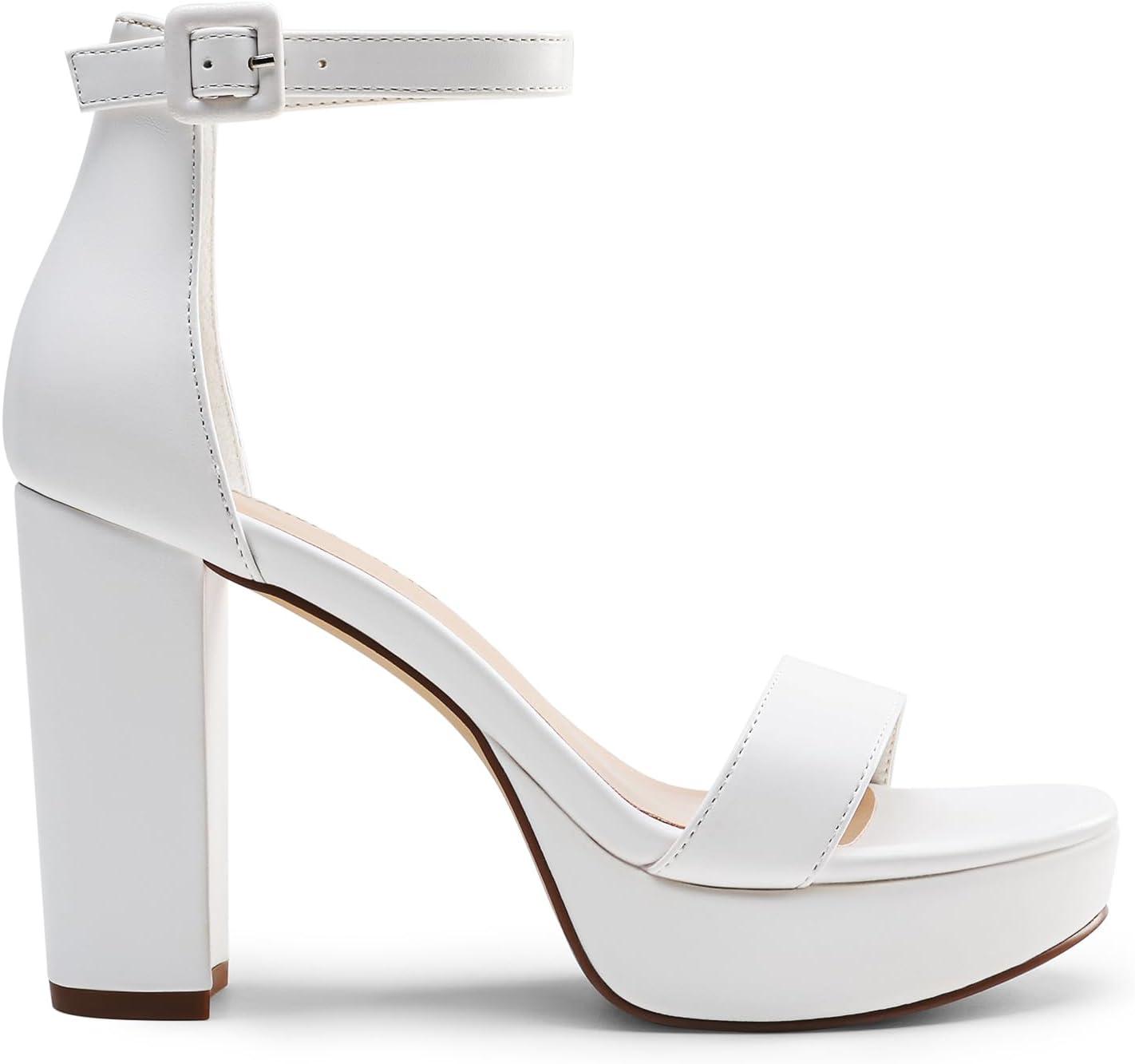 imageDREAM PAIRS Womens Platform Chunky High Heeled Sandals Open Toe Block Heels Ankle Strap Dress Shoes for Wedding Party EveningWhite
