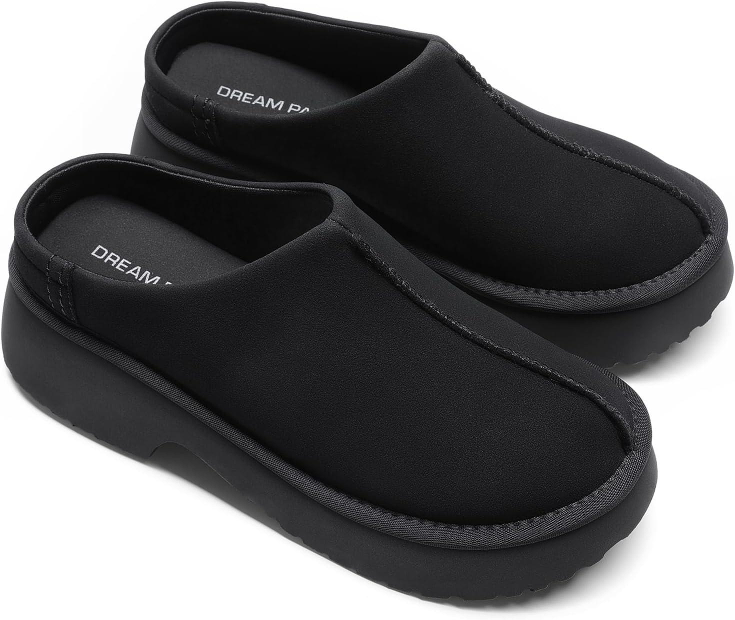 imageDREAM PAIRS Womens Platform Mules Faux Suede Slip on Memory Foam NonSlip Lightweight Closed Toe Clogs Slippers ShoesBlack