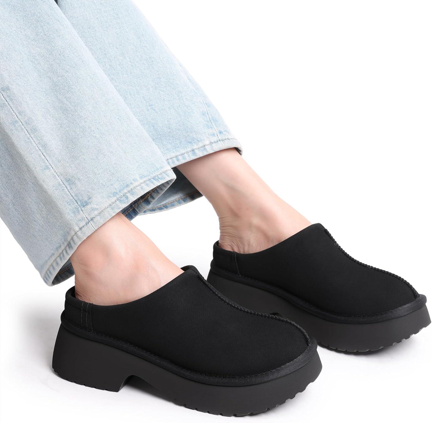 imageDREAM PAIRS Womens Platform Mules Faux Suede Slip on Memory Foam NonSlip Lightweight Closed Toe Clogs Slippers ShoesBlack