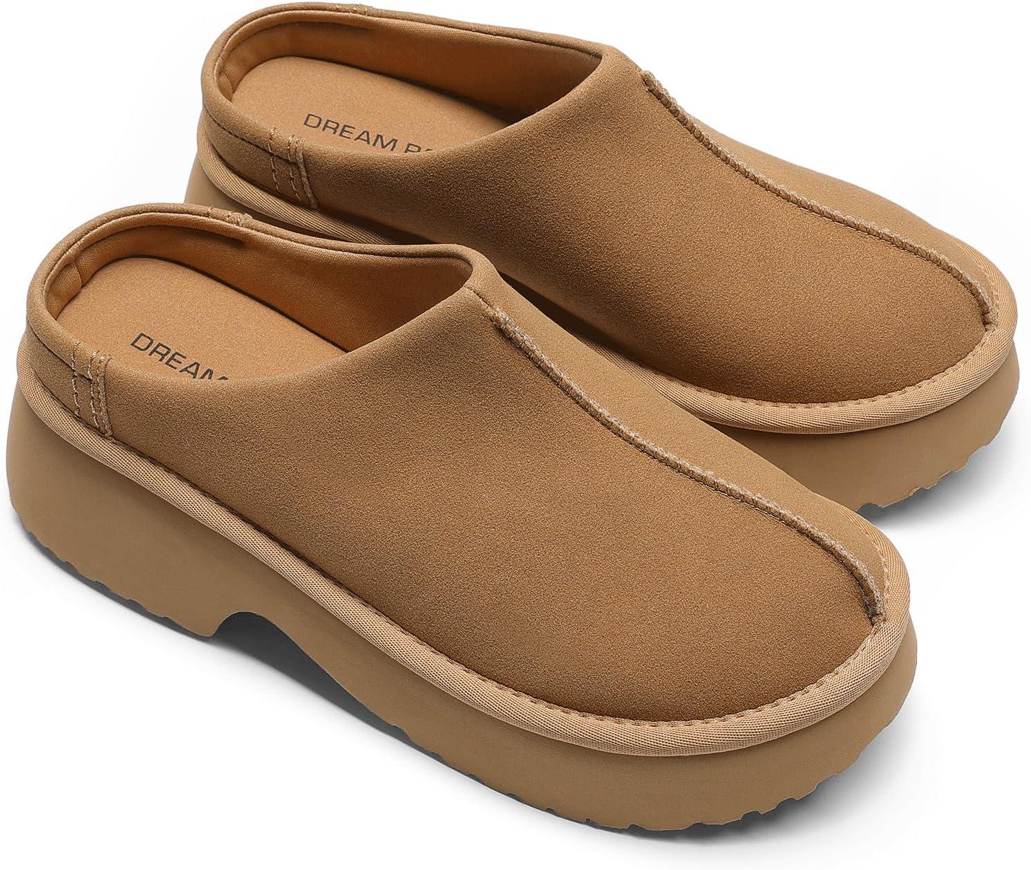 imageDREAM PAIRS Womens Platform Mules Faux Suede Slip on Memory Foam NonSlip Lightweight Closed Toe Clogs Slippers ShoesChestnut