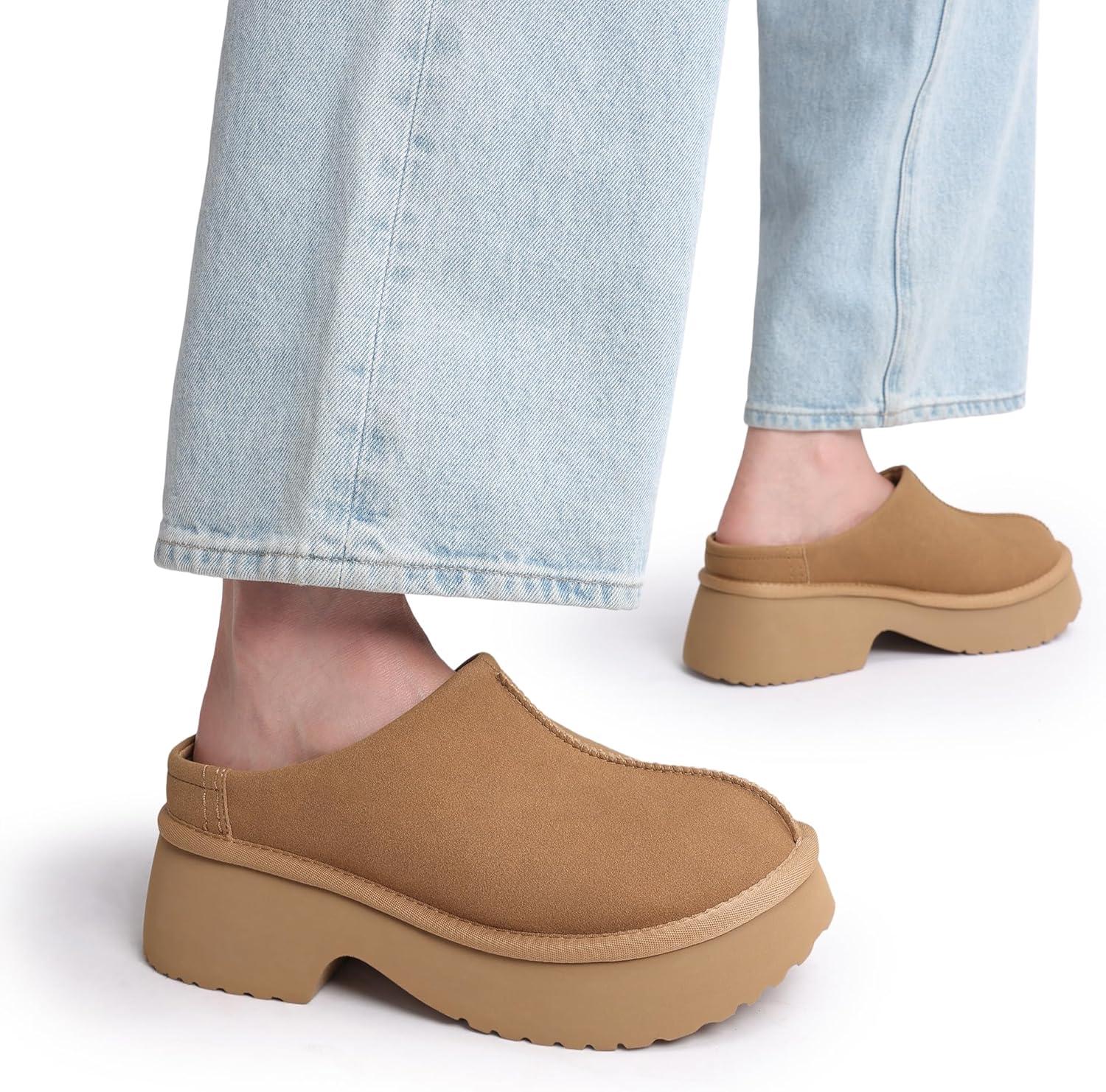 imageDREAM PAIRS Womens Platform Mules Faux Suede Slip on Memory Foam NonSlip Lightweight Closed Toe Clogs Slippers ShoesChestnut