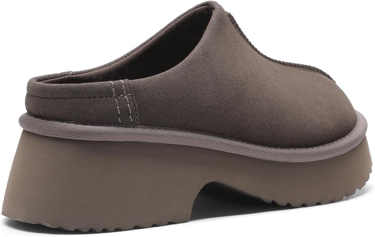 imageDREAM PAIRS Womens Platform Mules Faux Suede Slip on Memory Foam NonSlip Lightweight Closed Toe Clogs Slippers ShoesTaupe