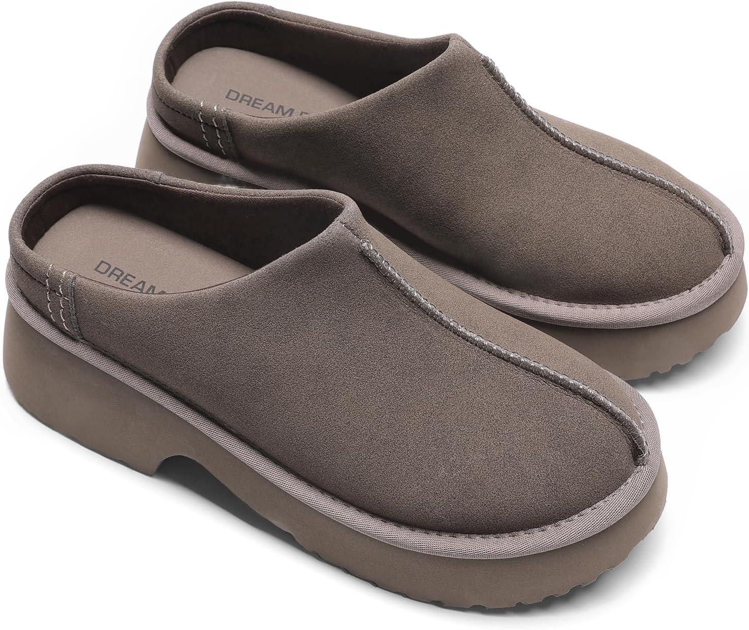 imageDREAM PAIRS Womens Platform Mules Faux Suede Slip on Memory Foam NonSlip Lightweight Closed Toe Clogs Slippers ShoesTaupe