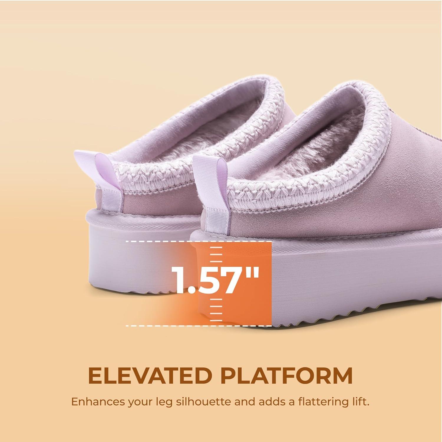 imageDREAM PAIRS Womens Platform Slippers Genuine Suede Slipon Warm FuzzyEasy Autumn Winter Fluffy Comfy Furry Shoes for Outdoor IndoorLight Purple