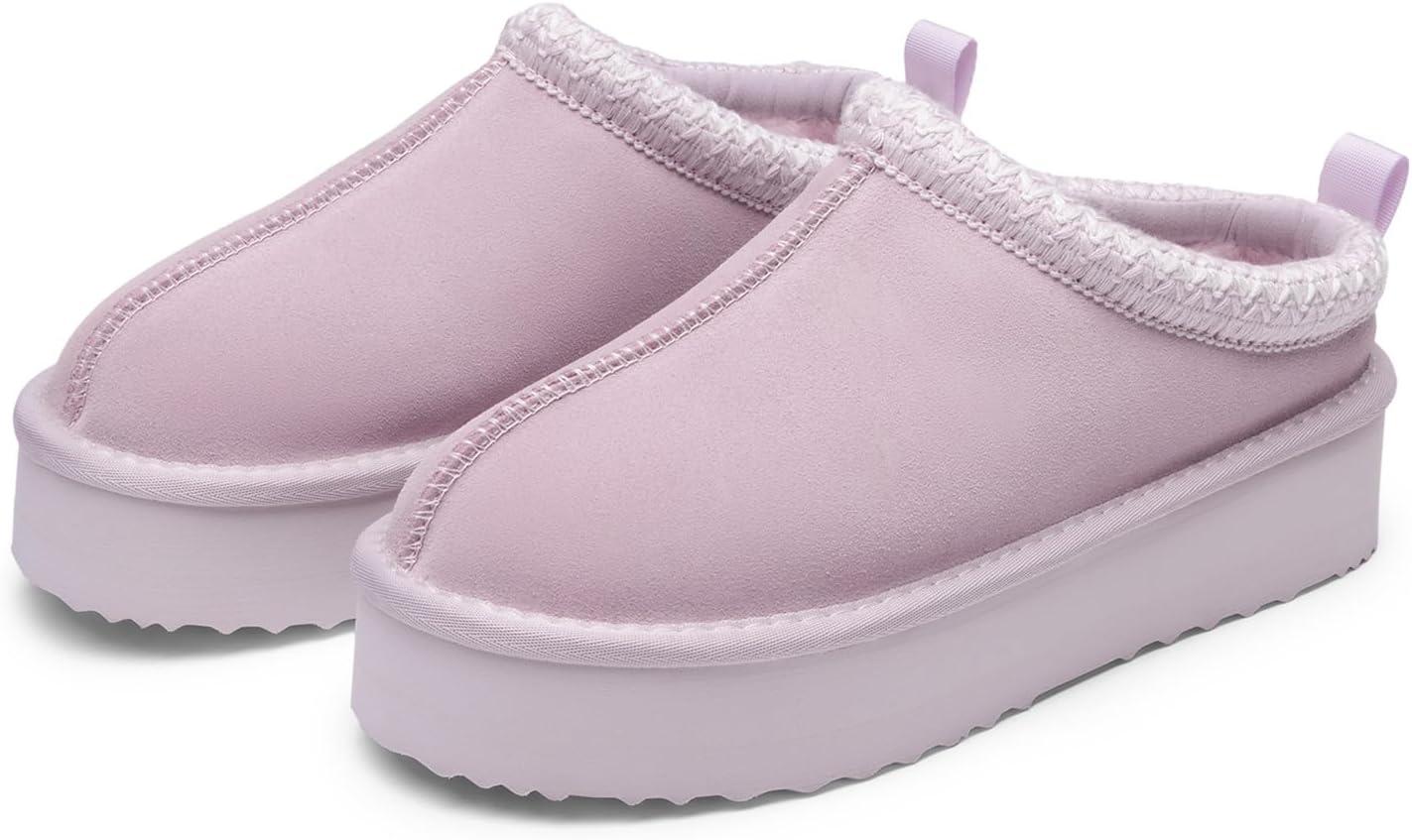 imageDREAM PAIRS Womens Platform Slippers Genuine Suede Slipon Warm FuzzyEasy Autumn Winter Fluffy Comfy Furry Shoes for Outdoor IndoorLight Purple