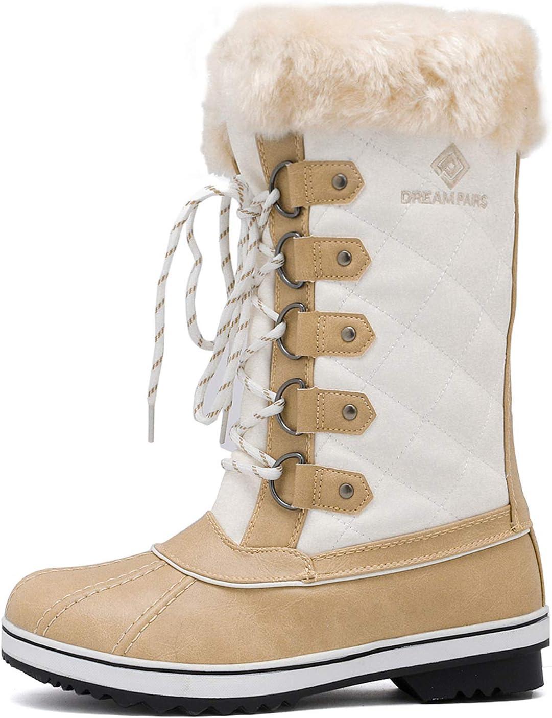 imageDREAM PAIRS Womens River1 Mid Calf Waterproof Winter Snow BootsBeigewhite
