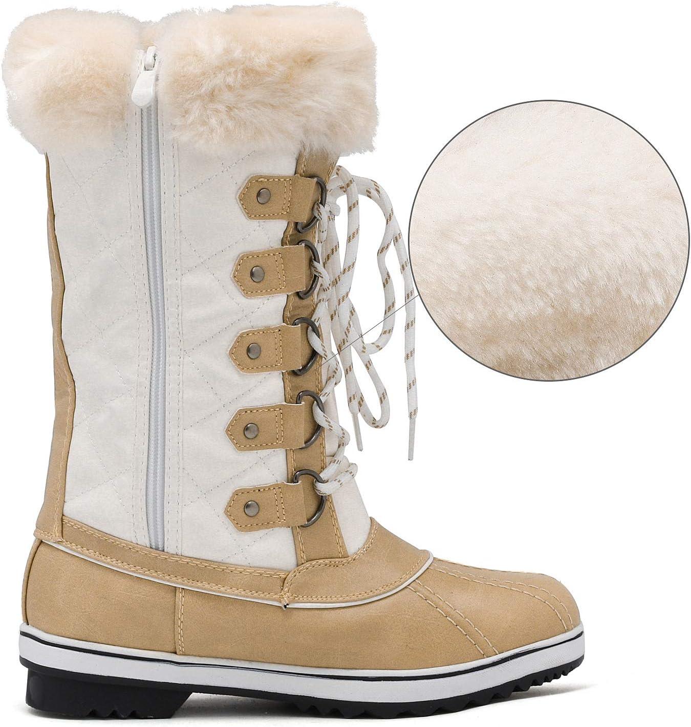 imageDREAM PAIRS Womens River1 Mid Calf Waterproof Winter Snow BootsBeigewhite