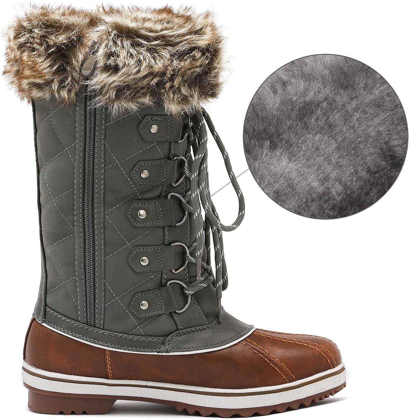 imageDREAM PAIRS Womens River1 Mid Calf Waterproof Winter Snow BootsTan Khaki