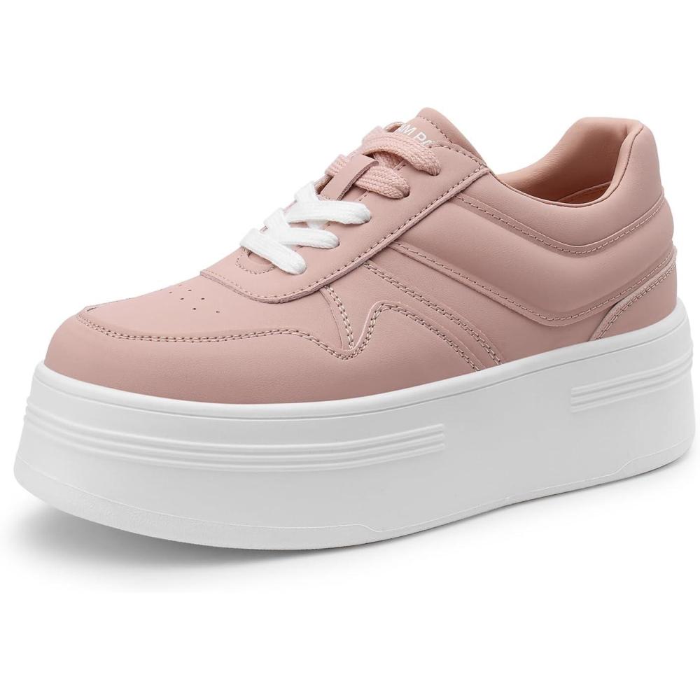 imageDREAM PAIRS Women Platform High Heel Fashion Sneakers Walking Lace Up Lightweight Stylish Classic Casual SneakerPink