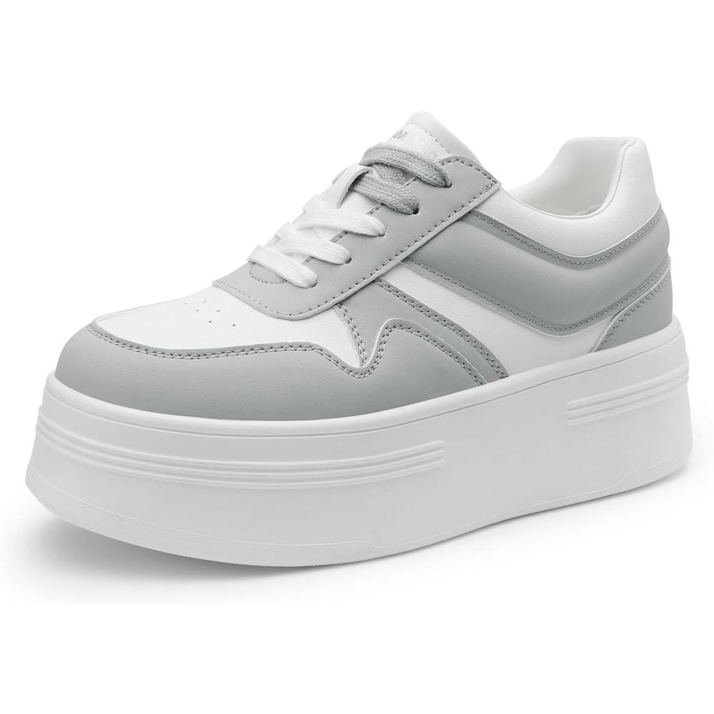 imageDREAM PAIRS Women Platform High Heel Fashion Sneakers Walking Lace Up Lightweight Stylish Classic Casual SneakerWhiteGrey