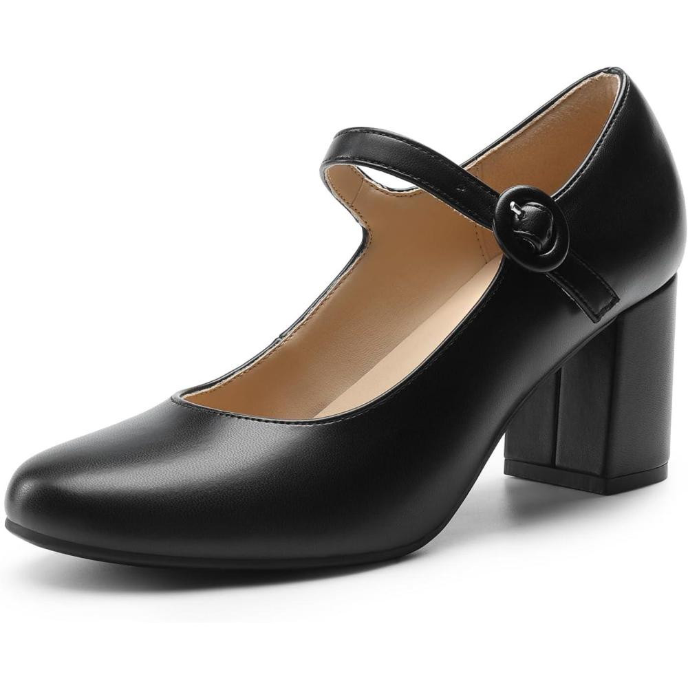 imageDREAM PAIRS Womens Mary Jane Shoes Chunky Heel 276 Inch Round Toe Vintage Office Work Pumps Comfortable Low Block Heels Dress Shoes for WomenBlack