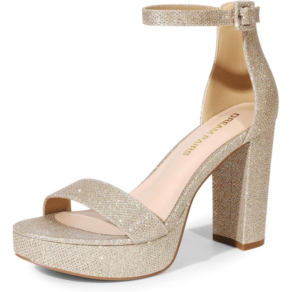 imageDREAM PAIRS Womens Platform Chunky High Heeled Sandals Open Toe Block Heels Ankle Strap Dress Shoes for Wedding Party EveningGoldglitter