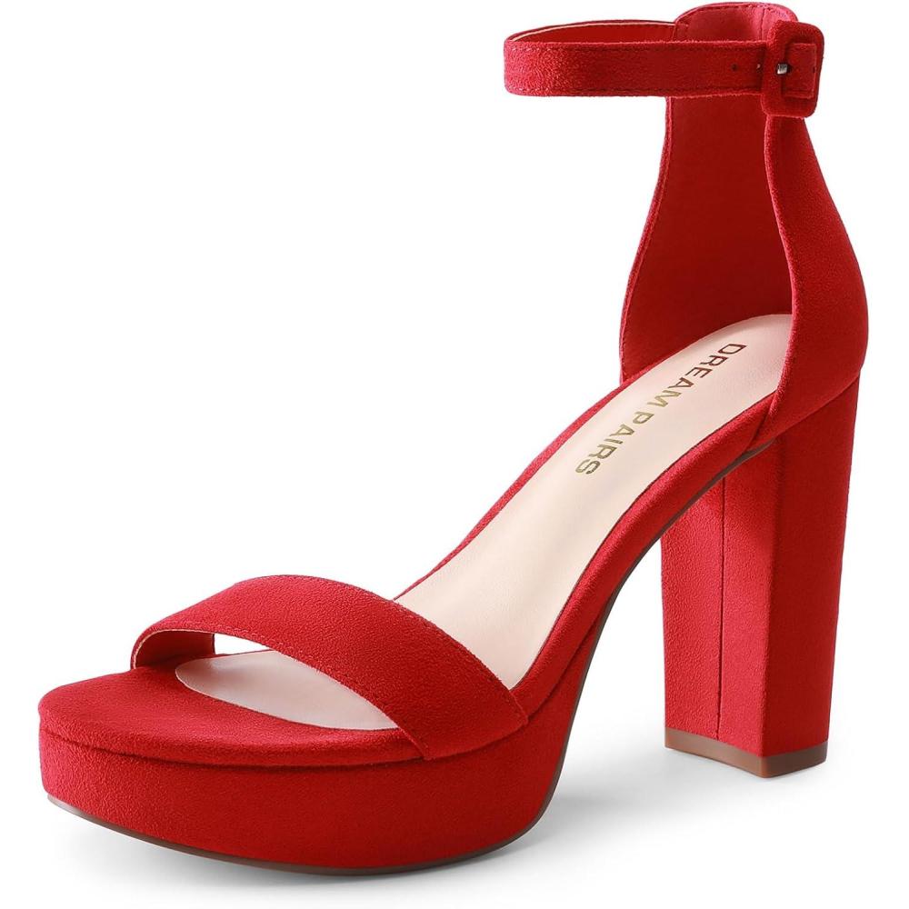 imageDREAM PAIRS Womens Platform Chunky High Heeled Sandals Open Toe Block Heels Ankle Strap Dress Shoes for Wedding Party EveningRed