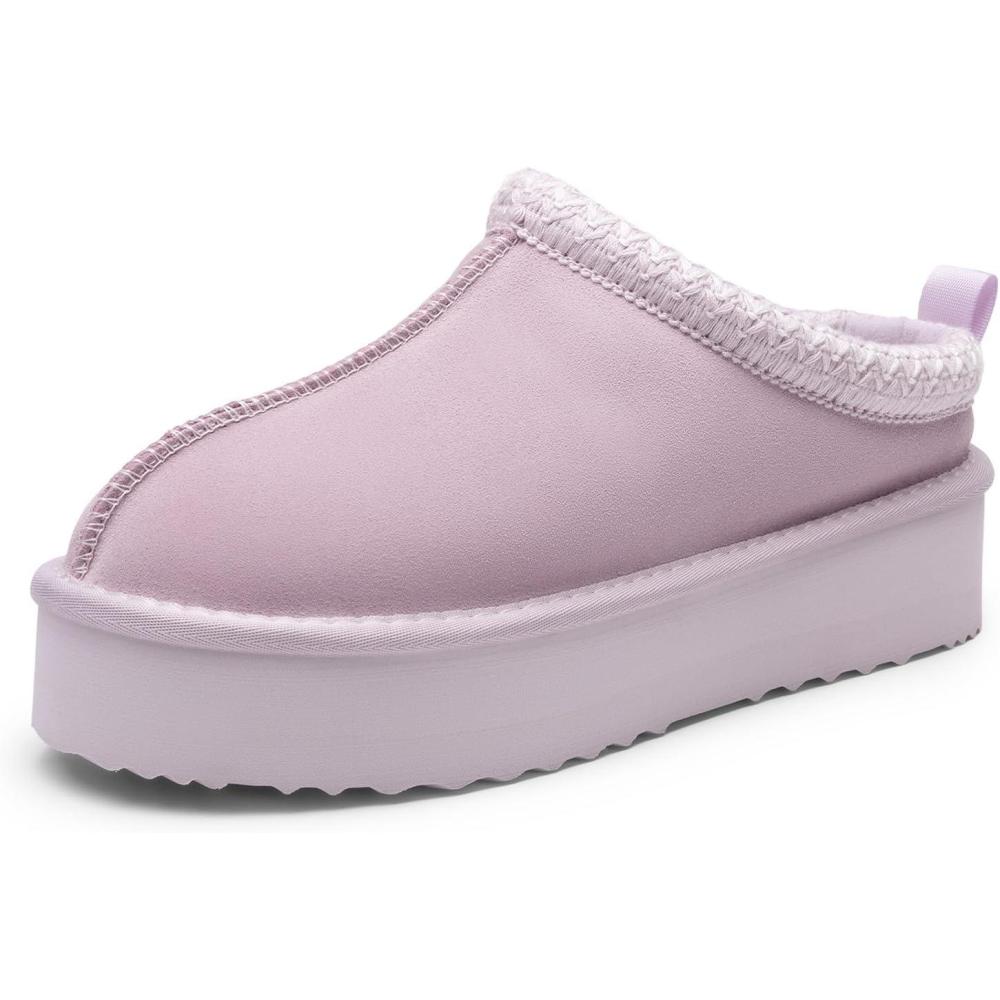 imageDREAM PAIRS Womens Platform Slippers Genuine Suede Slipon Warm FuzzyEasy Autumn Winter Fluffy Comfy Furry Shoes for Outdoor IndoorLight Purple