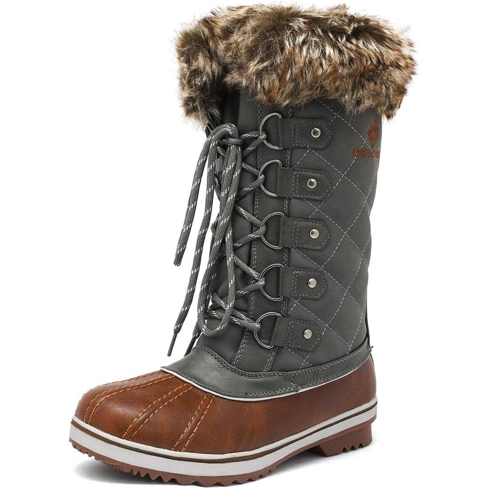 imageDREAM PAIRS Womens River1 Mid Calf Waterproof Winter Snow BootsTan Khaki