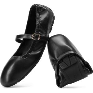 DREAM PAIRS Women’s Ballet Flats Foldable Square Toe Mary Jane Flats Comfortable Slip On Dress Shoes Business Casual Work Mary Jane Shoes(Black)