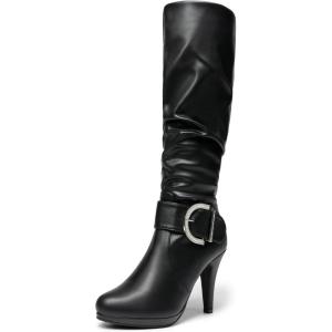 DREAM PAIRS Women’s Knee-High Stiletto Boots, Black, Fashion & Classic Dress Boots(Paris-black Pu)