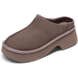 DREAM PAIRS Women’s Platform Mules Faux Suede Slip on Memory Foam Non-Slip Lightweight Closed Toe Clogs Slippers Shoes(Taupe)