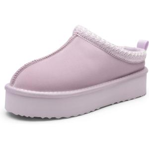 DREAM PAIRS Women’s Platform Slippers Genuine Suede Slip-on Warm FuzzyEasy Autumn Winter Fluffy Comfy Furry Shoes for Outdoor Indoor(Light Purple)