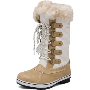 DREAM PAIRS Women’s River_1 Mid Calf Waterproof Winter Snow Boots(Beige_white)