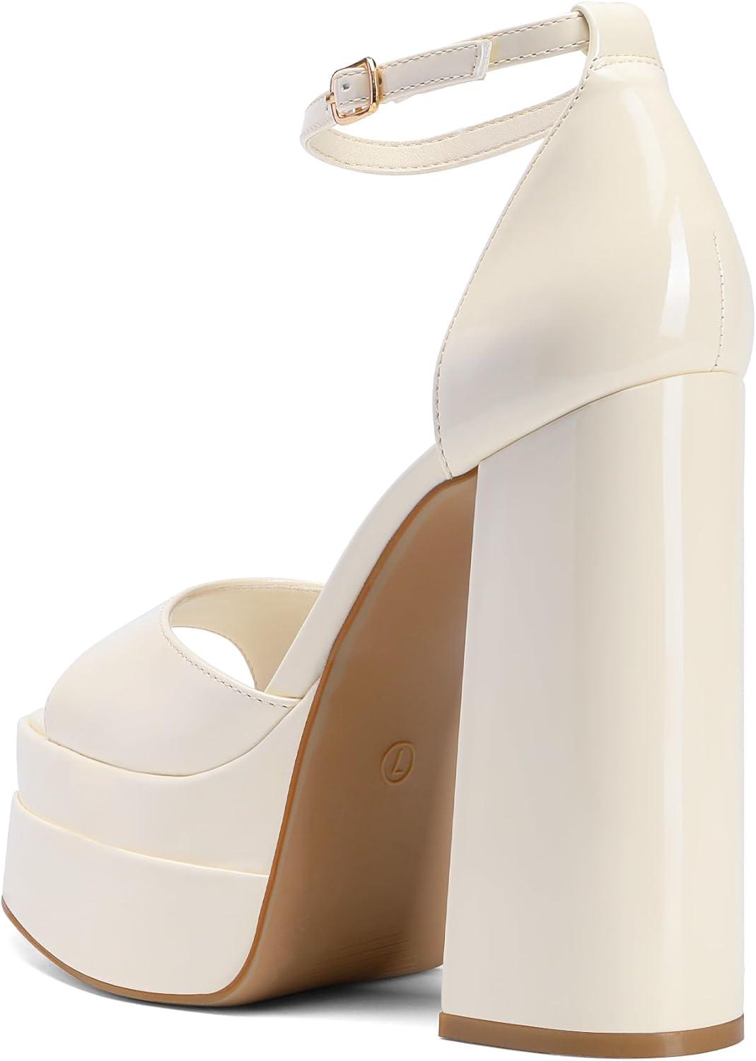 imageDREAM PAIRS High Heels Chunky Block Platform Heels for Women Ankle Strap Sexy Open Square Toe Heels Dressy Pumps SandalsBeigepat