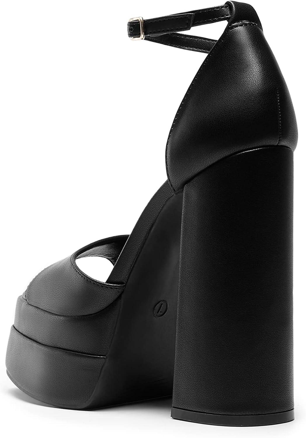 imageDREAM PAIRS High Heels Chunky Block Platform Heels for Women Ankle Strap Sexy Open Square Toe Heels Dressy Pumps SandalsBlack