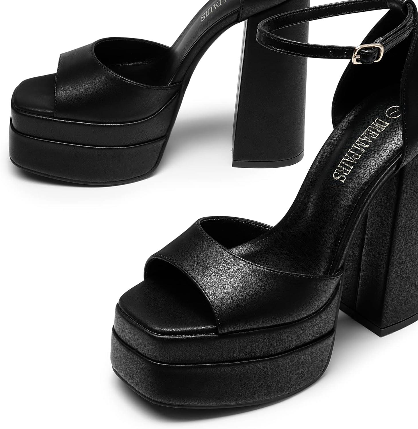 imageDREAM PAIRS High Heels Chunky Block Platform Heels for Women Ankle Strap Sexy Open Square Toe Heels Dressy Pumps SandalsBlack