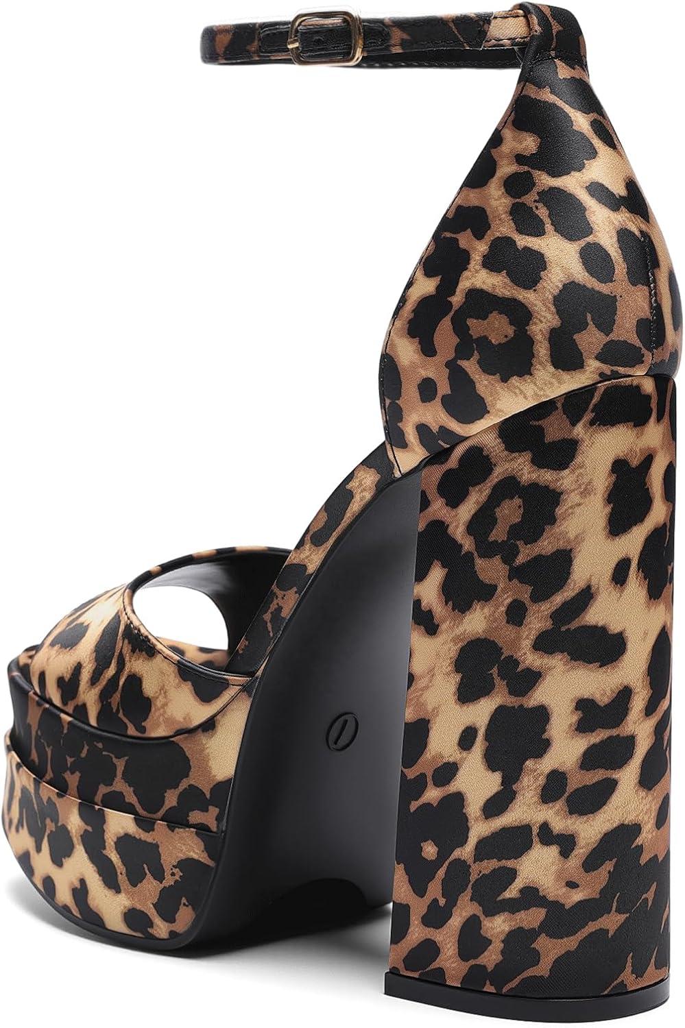 imageDREAM PAIRS High Heels Chunky Block Platform Heels for Women Ankle Strap Sexy Open Square Toe Heels Dressy Pumps SandalsLeopard