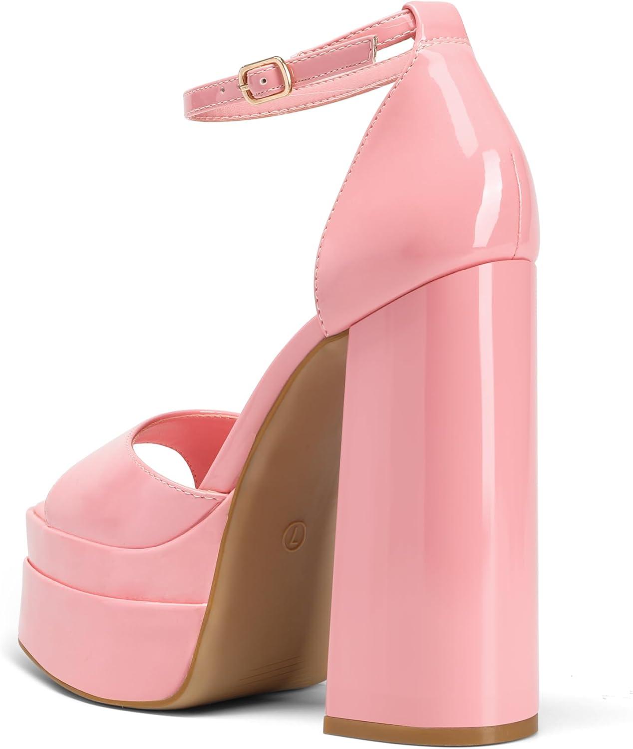 imageDREAM PAIRS High Heels Chunky Block Platform Heels for Women Ankle Strap Sexy Open Square Toe Heels Dressy Pumps SandalsPinkpat