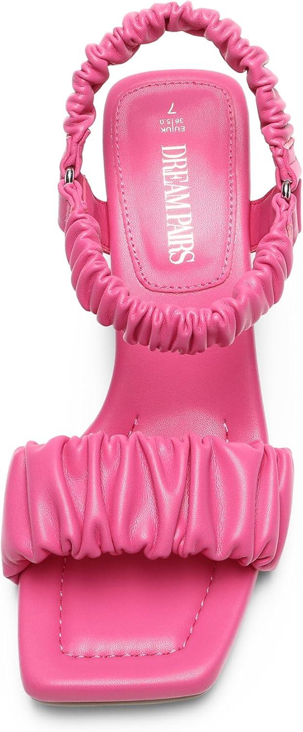 imageDREAM PAIRS Kitten Heels for Women Comfortable Low Heels Sandals Suqare Open Toe Cute Wedding Party Evening Prom Dance Strap Dress Pump Sandals ShoesHot Pink