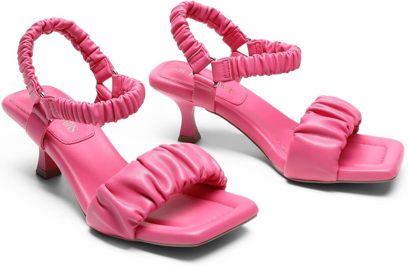 imageDREAM PAIRS Kitten Heels for Women Comfortable Low Heels Sandals Suqare Open Toe Cute Wedding Party Evening Prom Dance Strap Dress Pump Sandals ShoesHot Pink