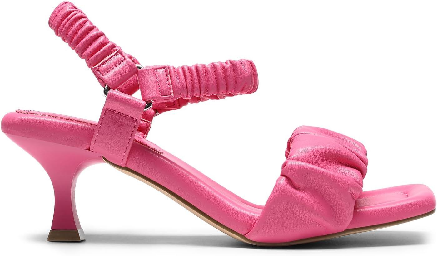 imageDREAM PAIRS Kitten Heels for Women Comfortable Low Heels Sandals Suqare Open Toe Cute Wedding Party Evening Prom Dance Strap Dress Pump Sandals ShoesHot Pink