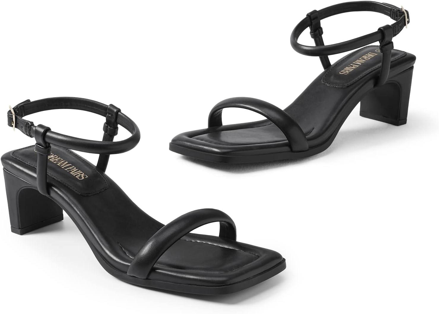 imageDREAM PAIRS Womens Heels Open Toe Ankle Strap Square Cute Wedding Party Sandal Comfort Dress Shoes HeraBlack