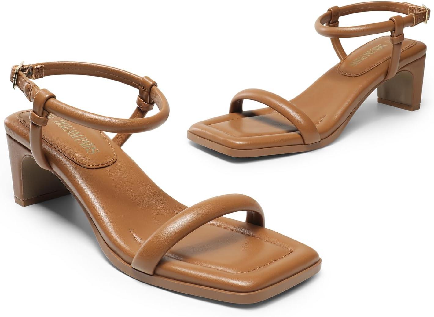 imageDREAM PAIRS Womens Heels Open Toe Ankle Strap Square Cute Wedding Party Sandal Comfort Dress Shoes HeraBrown