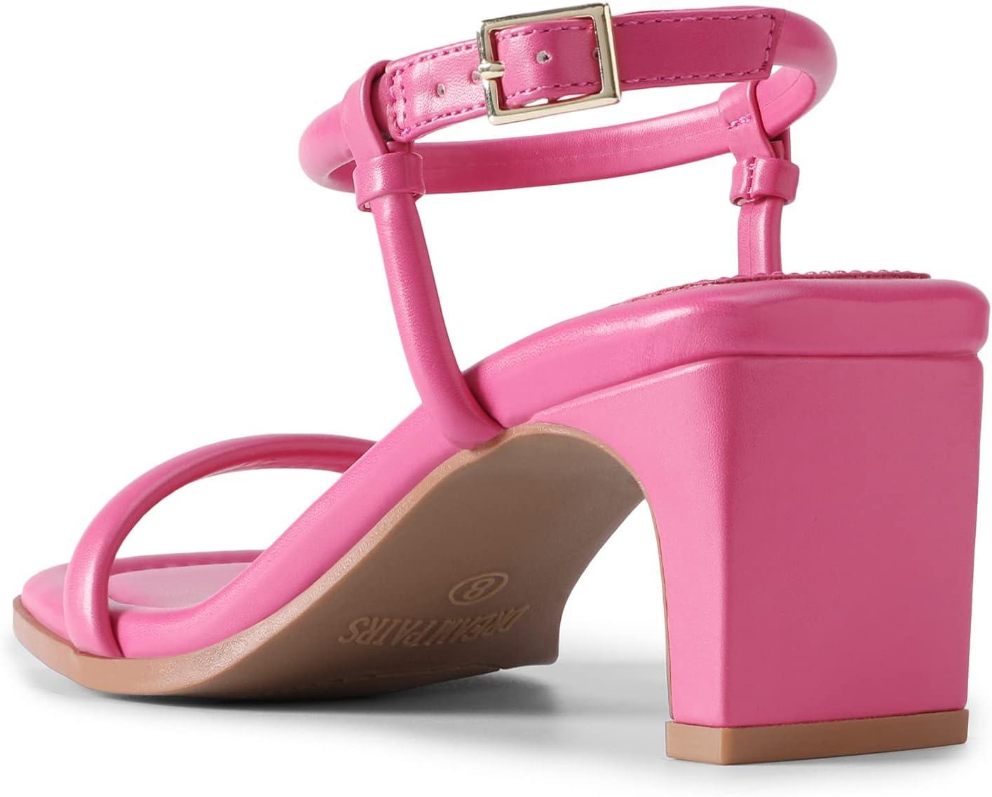 imageDREAM PAIRS Womens Heels Open Toe Ankle Strap Square Cute Wedding Party Sandal Comfort Dress Shoes HeraHot Pink