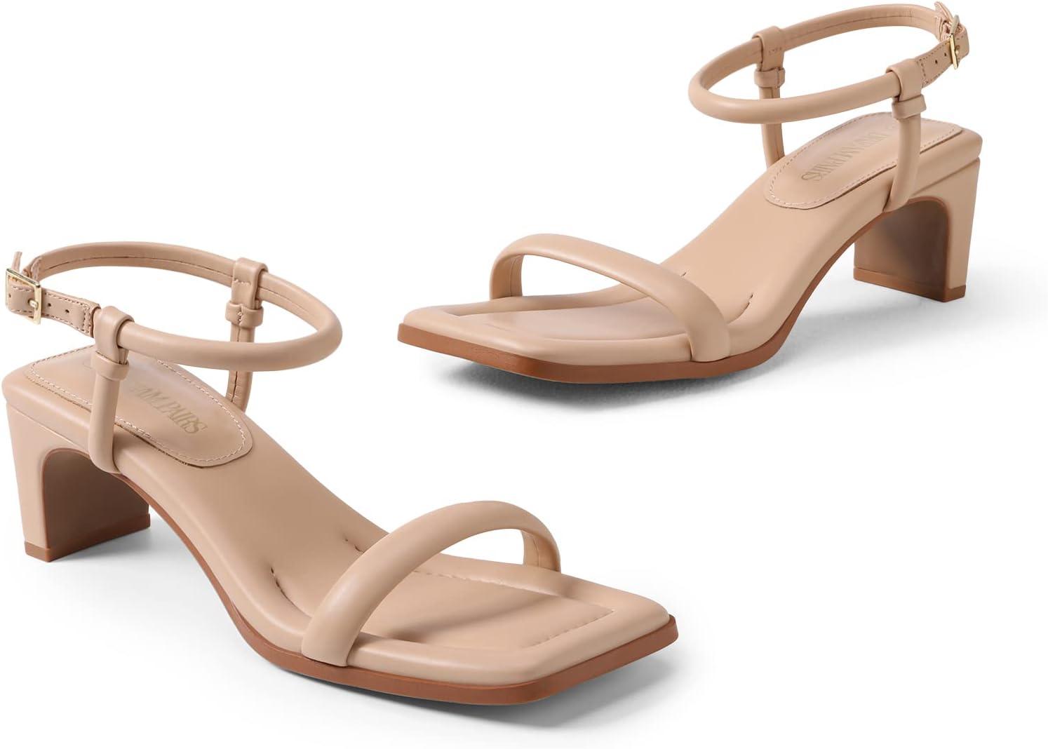 imageDREAM PAIRS Womens Heels Open Toe Ankle Strap Square Cute Wedding Party Sandal Comfort Dress Shoes HeraNude