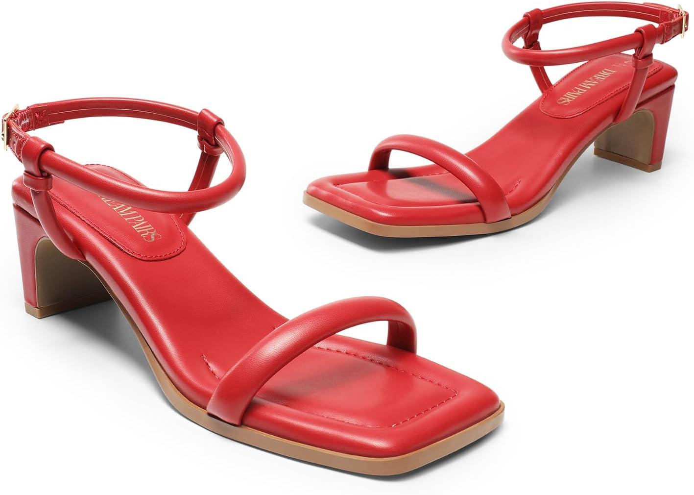 imageDREAM PAIRS Womens Heels Open Toe Ankle Strap Square Cute Wedding Party Sandal Comfort Dress Shoes HeraRed