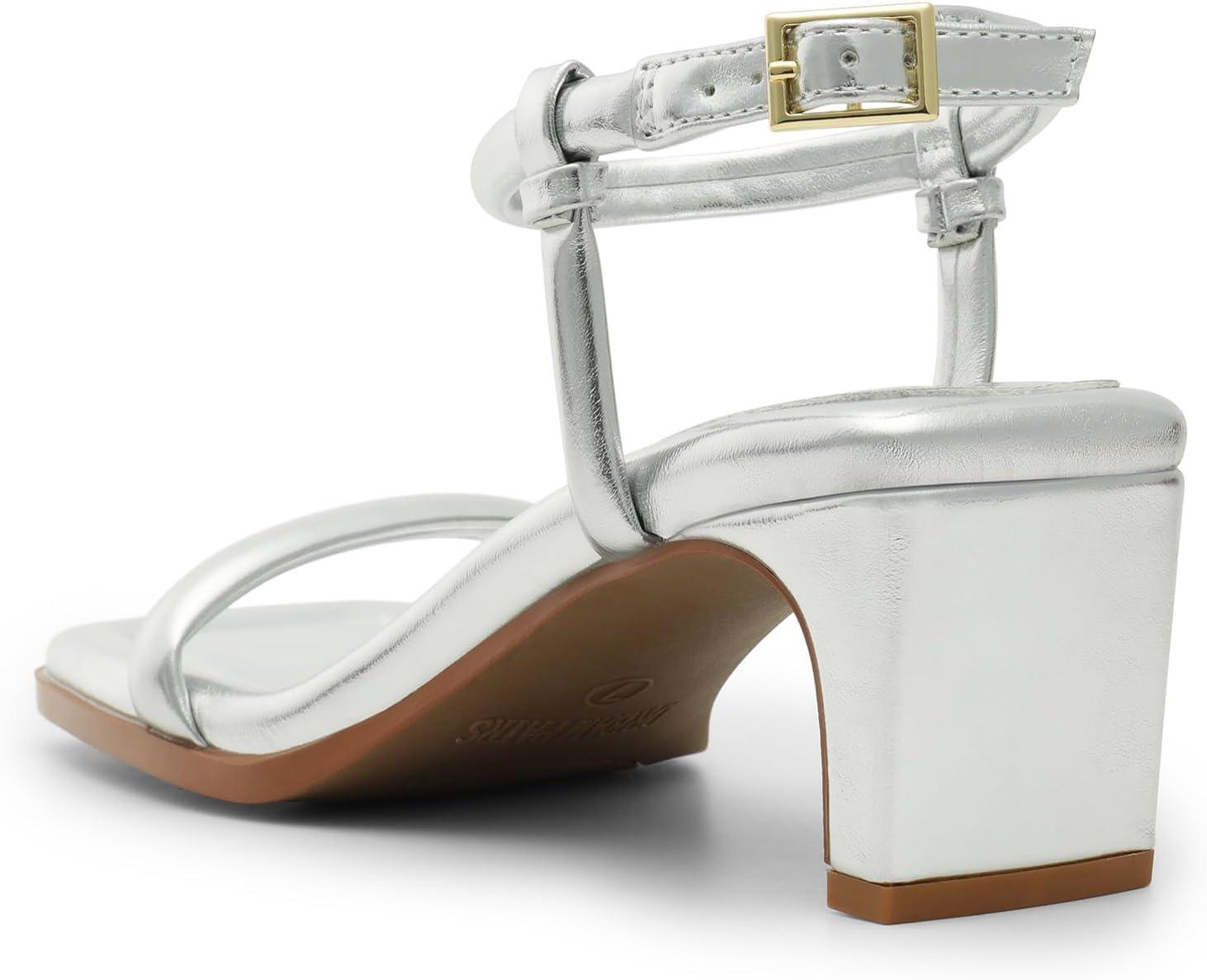 imageDREAM PAIRS Womens Heels Open Toe Ankle Strap Square Cute Wedding Party Sandal Comfort Dress Shoes HeraSilver