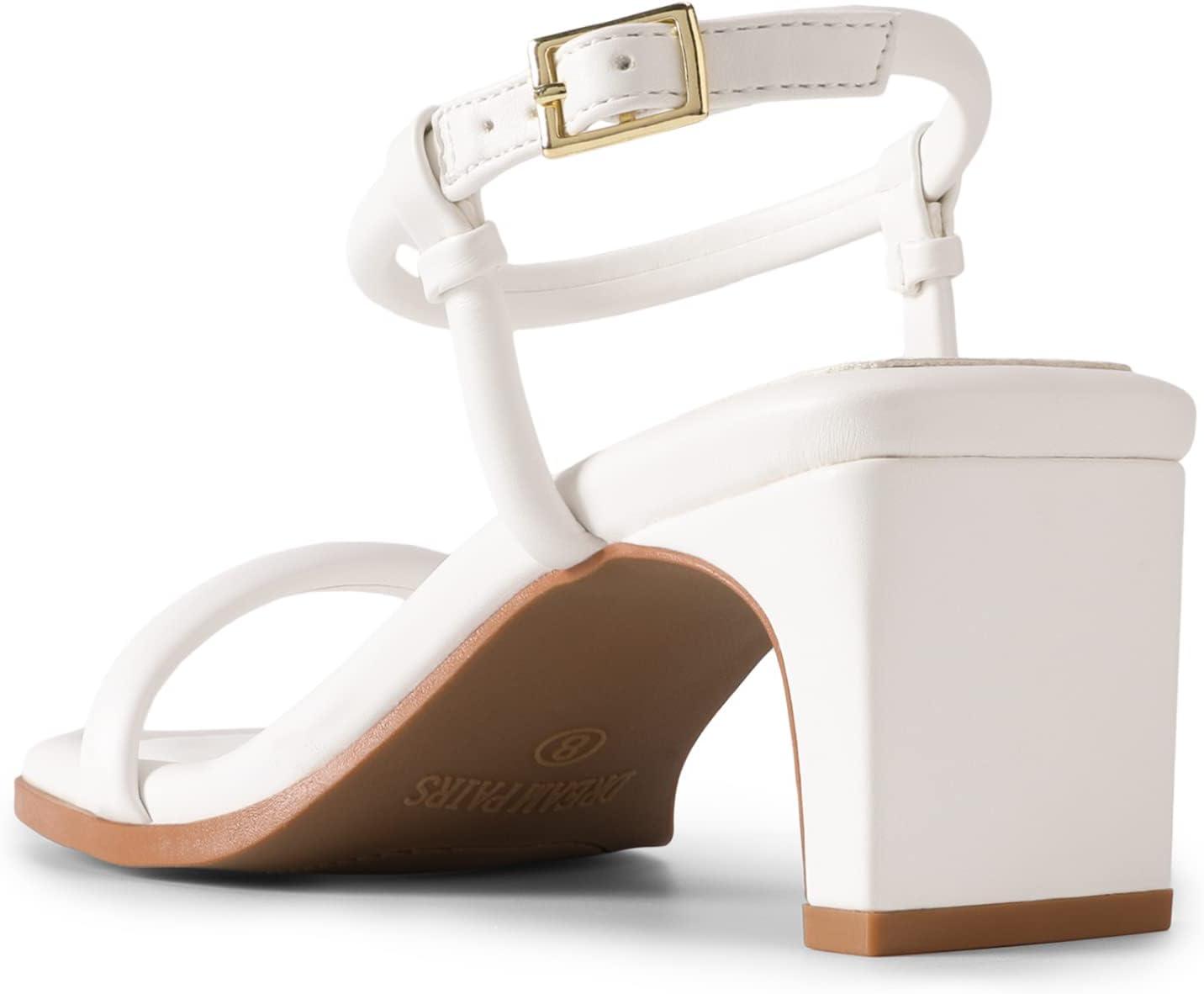 imageDREAM PAIRS Womens Heels Open Toe Ankle Strap Square Cute Wedding Party Sandal Comfort Dress Shoes HeraWhite