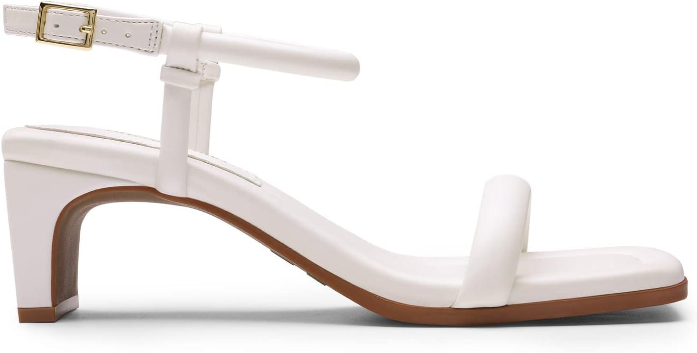 imageDREAM PAIRS Womens Heels Open Toe Ankle Strap Square Cute Wedding Party Sandal Comfort Dress Shoes HeraWhite