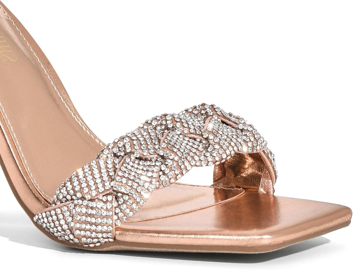 imageDREAM PAIRS Womens Heels for Women Braided Open Toe Ankle Strap High Block Chunky Heel Sandals Party Wedding Dress Pumps ShoesRose Goldrhinestone