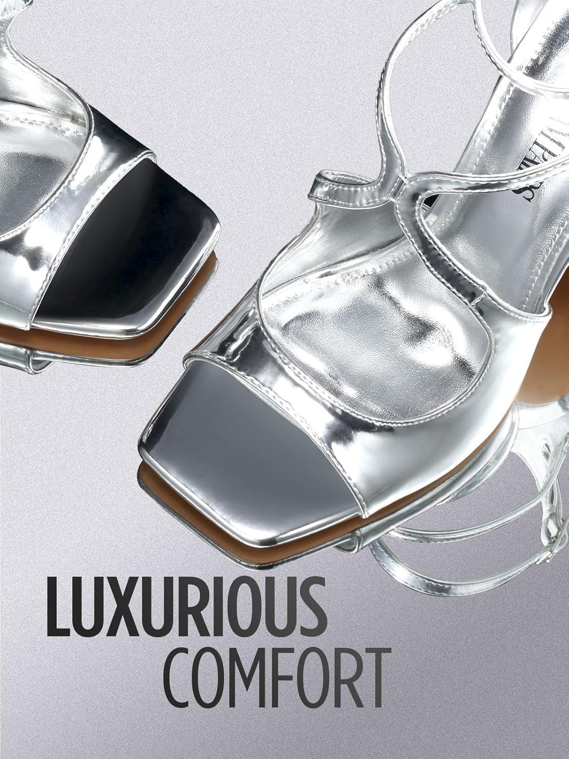 imageDREAM PAIRS Womens High Heels Sexy Cross Square Open Toe Strappy Dressy Sexy Stylish Stilettos Heels SandalsSilverpat