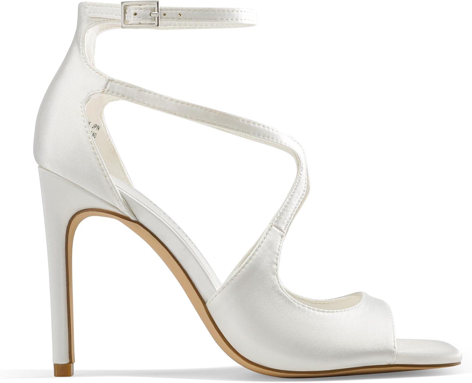 imageDREAM PAIRS Womens High Heels Sexy Cross Square Open Toe Strappy Dressy Sexy Stylish Stilettos Heels SandalsWhitesatin